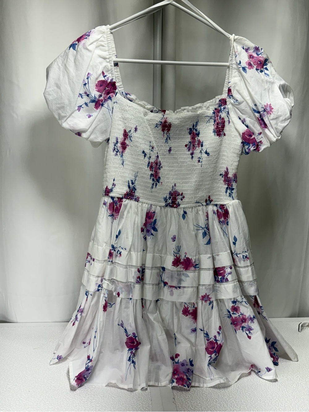 B Darlin White Mini Dress with Pink & Blue Floral 4477